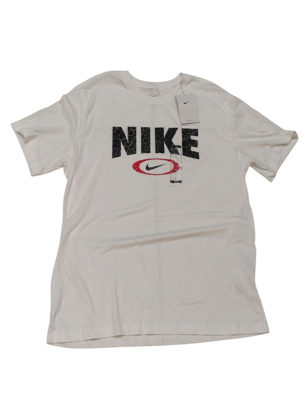 Nike Men’s White Dri Fit Graphic Logo Short Sleeve Tee Red Accent SZ L NWT